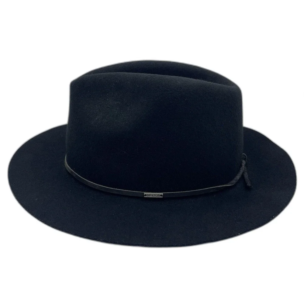Brixton Black Wide Brim Fedora Hat 100% Wool Unisex Size XL